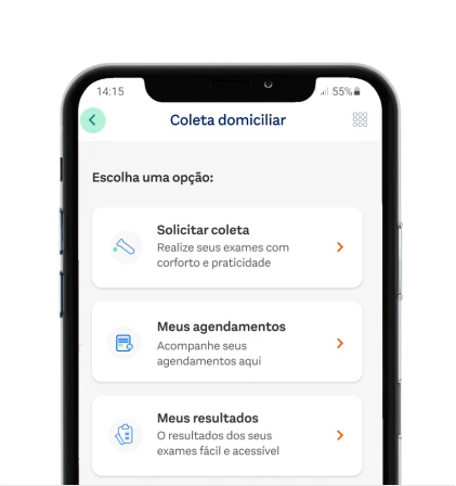 Interface do aplicativo com o botão "Solicitar coleta" em destaque